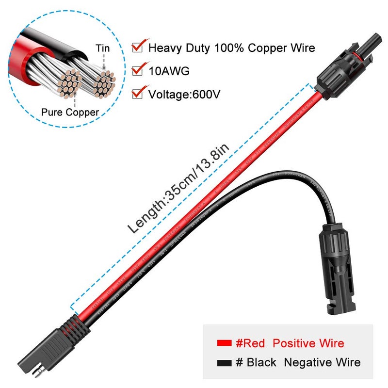 ELECTOP Solar Panel Connector Cable, 10AWG SAE Connector to Male & Female Solar Connectors PV Extension Cable Wire for RV Solar Panel DC Power Battery Charger with SAE Polarity Reverse Adapter - Image 4